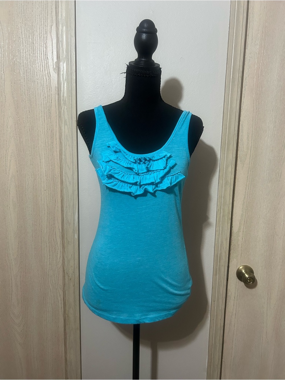 Forever 21 Bright Turquoise Ruffle Scoop Neck Tank